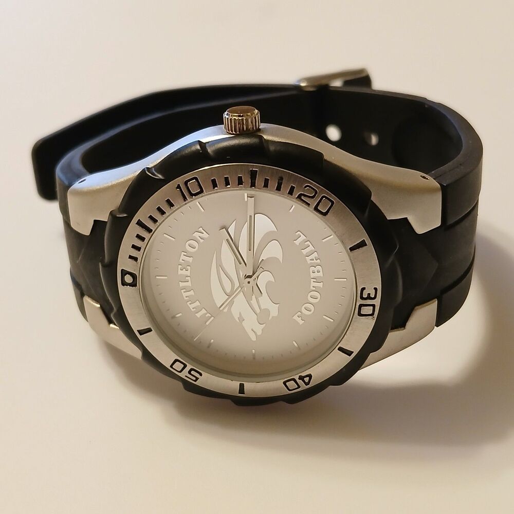 Rare SMi Littleton Football Silver Tone Black Water Resistant Watch Japan Movt